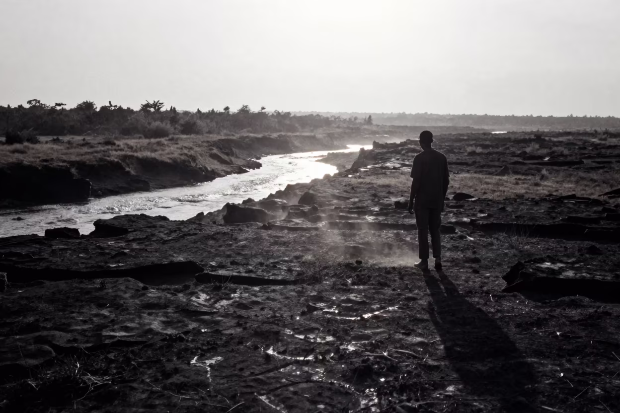 Silhouetted Basalt Plateau Dawn Light Haiti in across a wide valley floor in Haiti