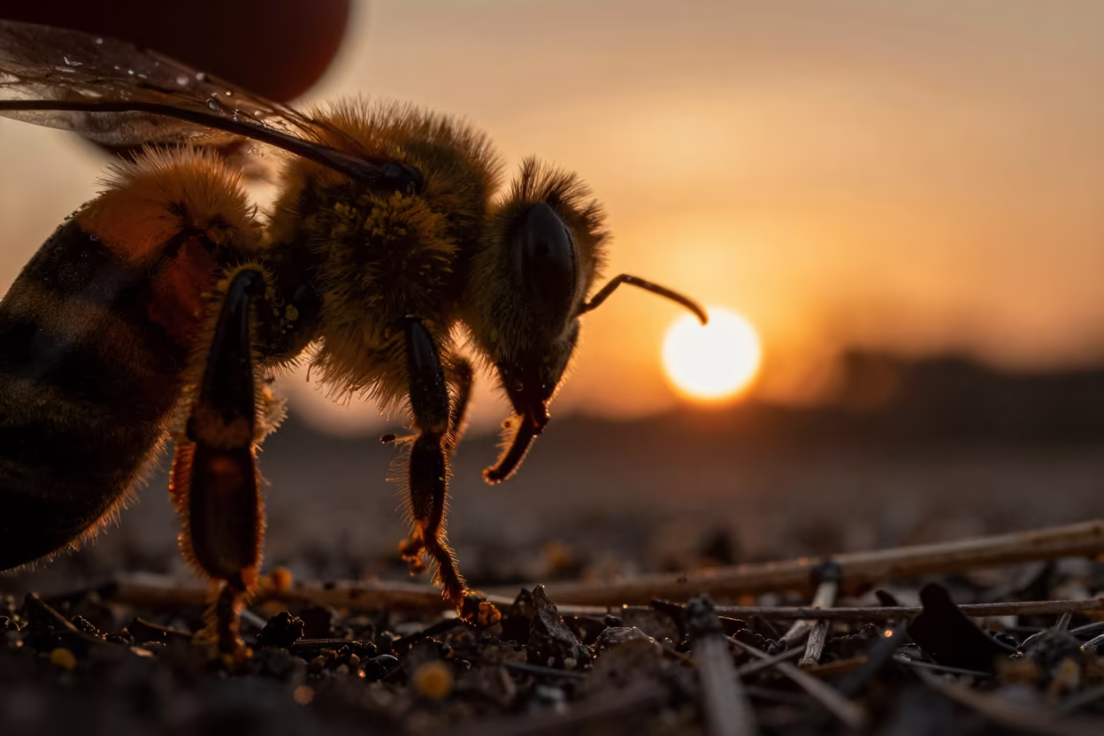 Silhouetted Bee Leg Pollen Detail Sunset in along a game trail in New Jersey