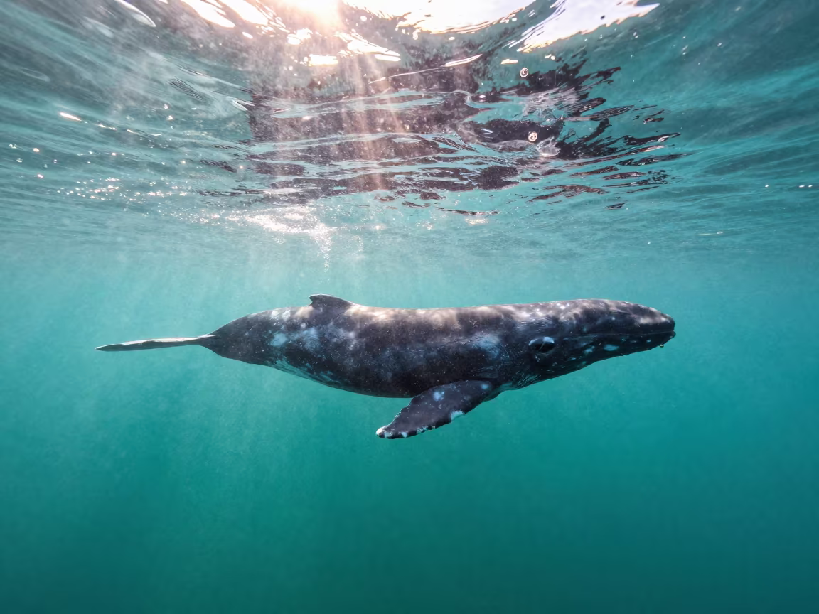 Silhouetted Beluga in Sardinian Winter Shallows in in Sardinia