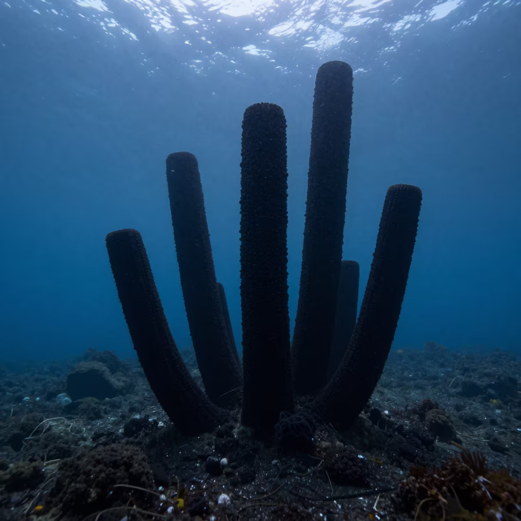 Silhouetted Black Smokers Twilight Hokkaido Depths in beside a volcanic drop-off in Hokkaido