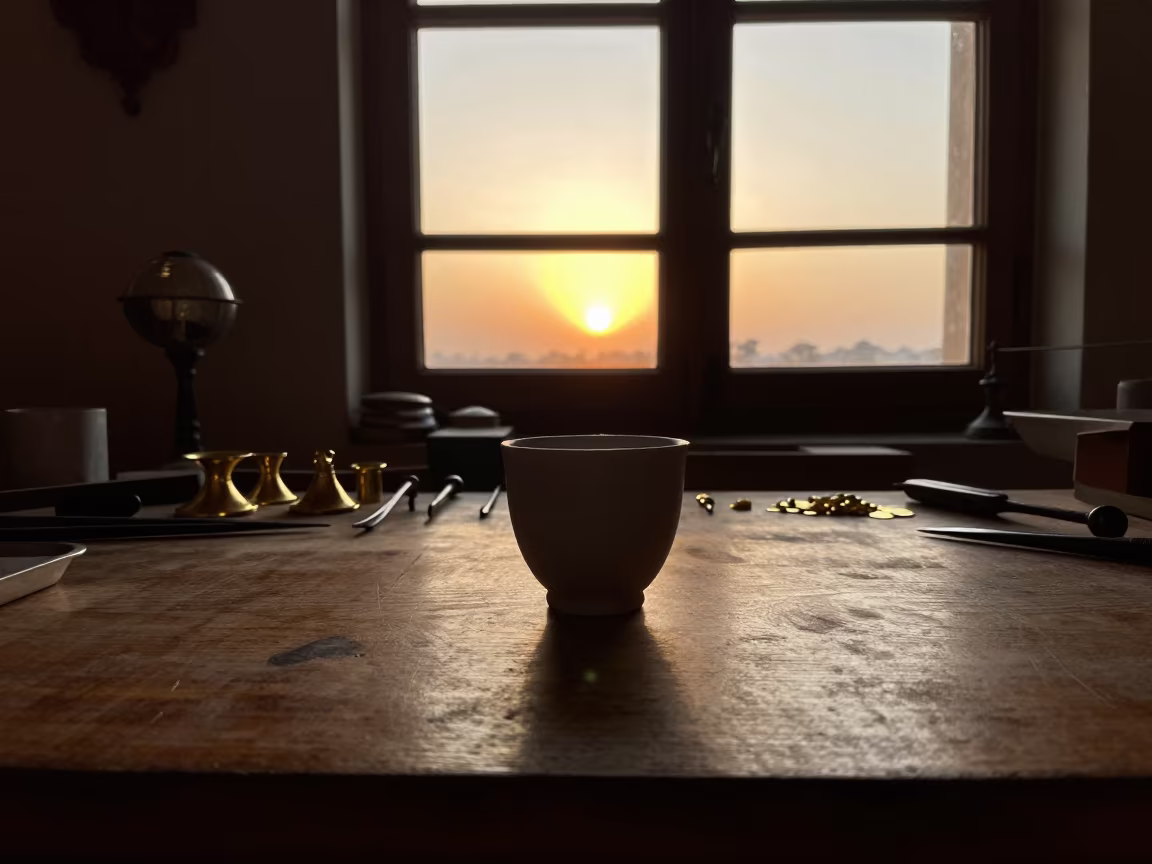 Silhouetted Bracelet Cup in Golden Jodhpur Workshop in inside a goldsmith workshop behind the market lane in Jodhpur