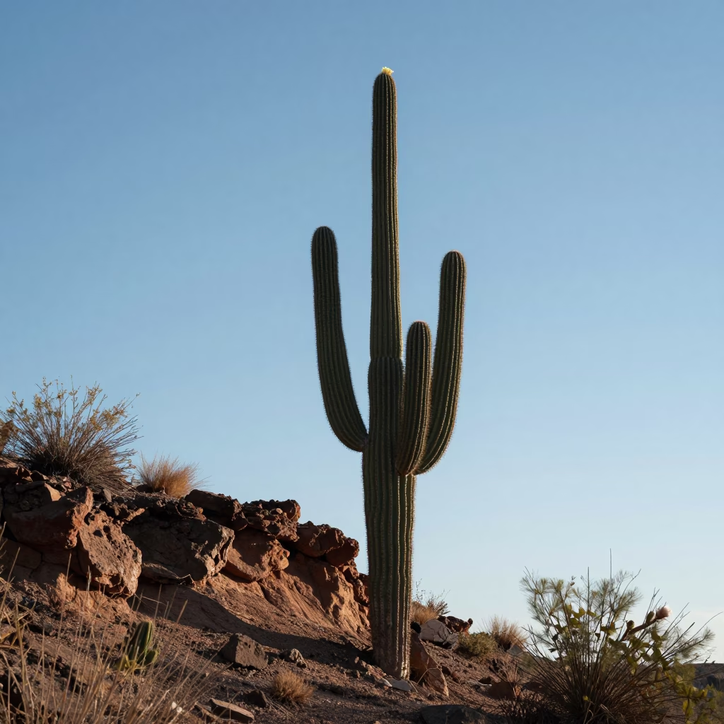 Silhouetted Cactus Bloom on Salt Cliff in along a salt-sprayed cliff edge near Phoenix