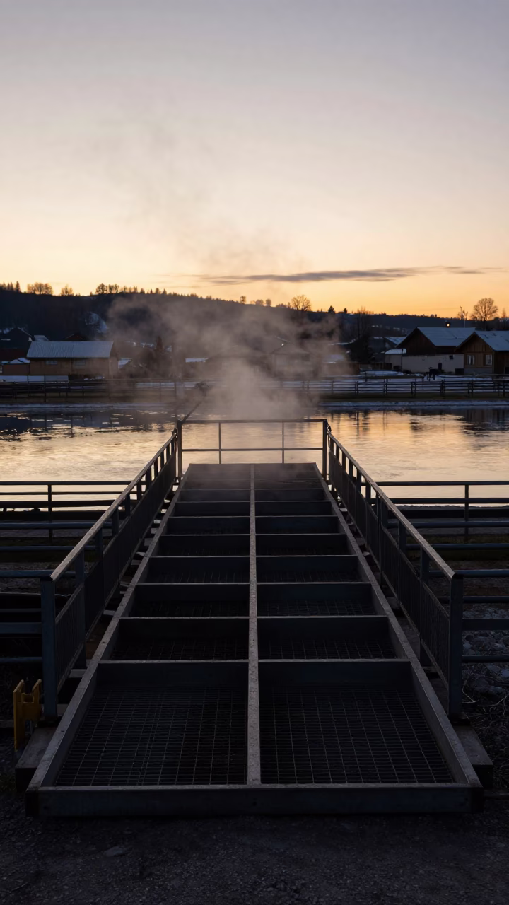 Silhouetted Calving Parts Tray at Austrian Stockyard in at a stockyard loading ramp in Austria
