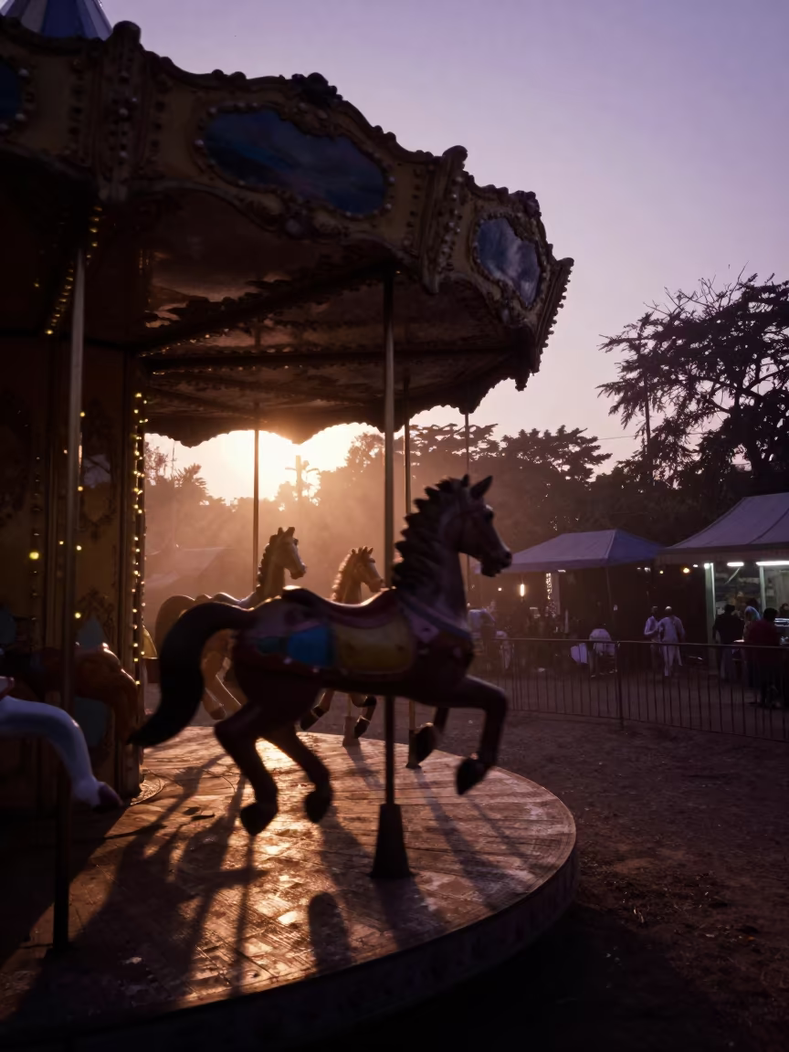 Silhouetted Carousel Horse at Kolkata Twilight in near Kolkata