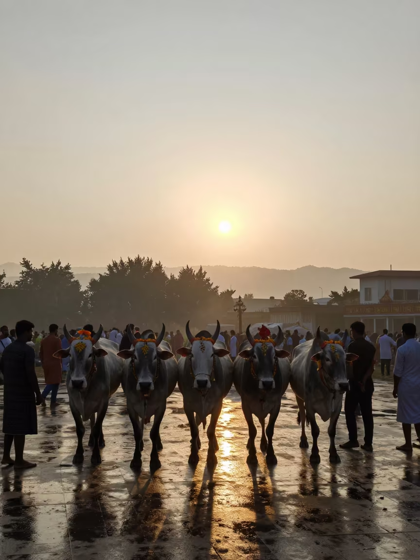 Silhouetted Cattle Iğdır Pongal Festival in at a public square during a festival in Iğdır