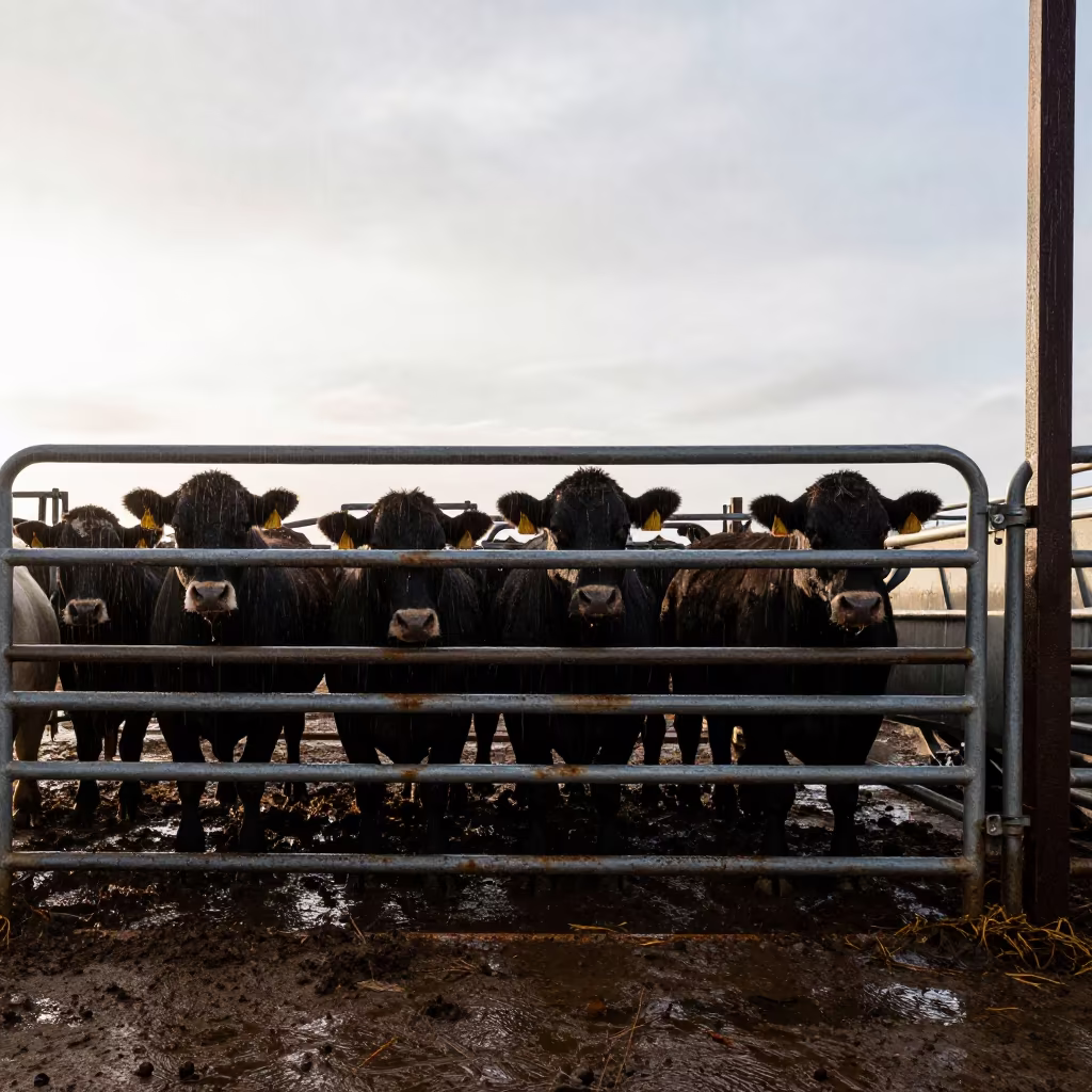Silhouetted Cattle at Louisiana Stockyard Gate in at a stockyard loading ramp in Louisiana