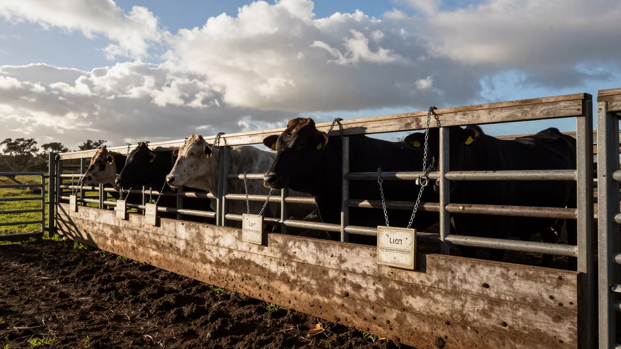 Silhouetted Cattle in Mauritius Pen in beside a pasture gate in Mauritius