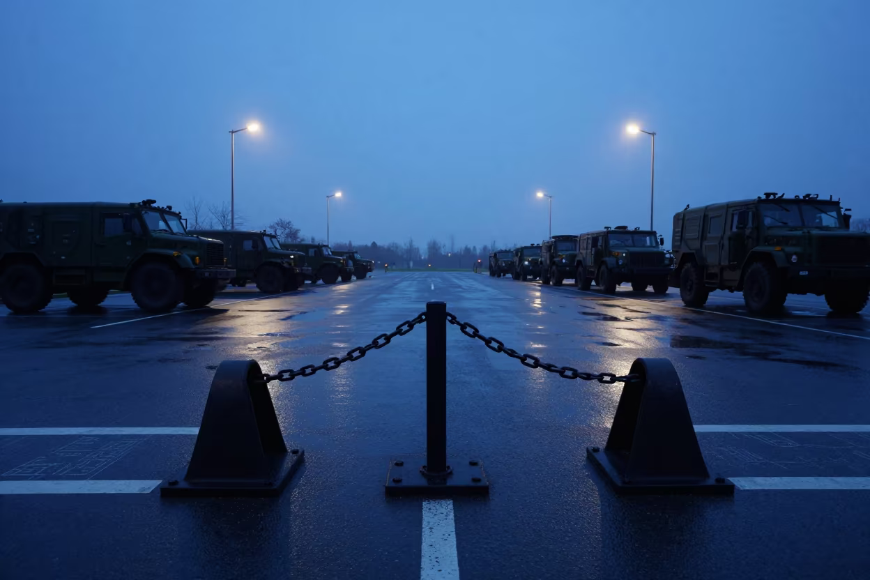 Silhouetted Chain Rack at Delmas Checkpoint in at a checkpoint lane in Delmas