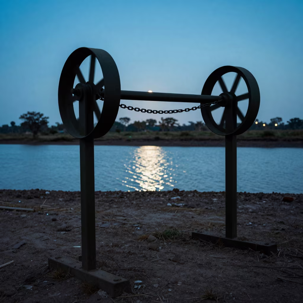 Silhouetted Chock Chain Rack at Peru Checkpoint in at a checkpoint lane in Peru