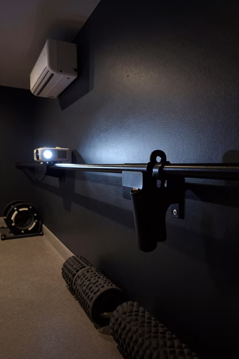 Silhouetted Clicker Rail in Shillong Recovery Lounge in inside a recovery lounge beside foam rollers near Shillong