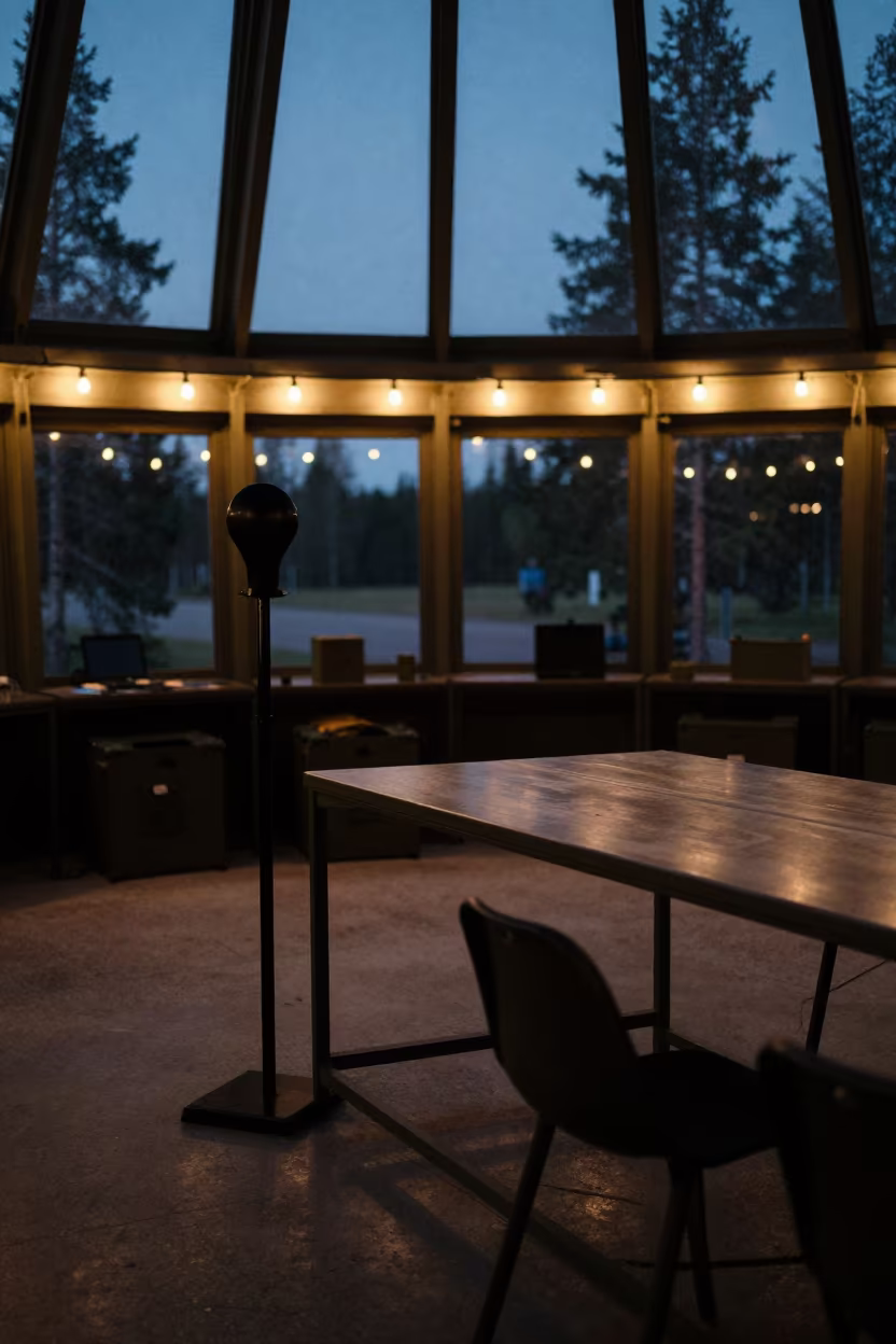 Silhouetted Clicker Stand in Finnish Command Post in inside a command post in Finland