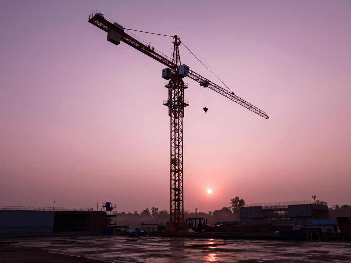 Silhouetted Crane Against Pink Dawn Sky in near Moshi