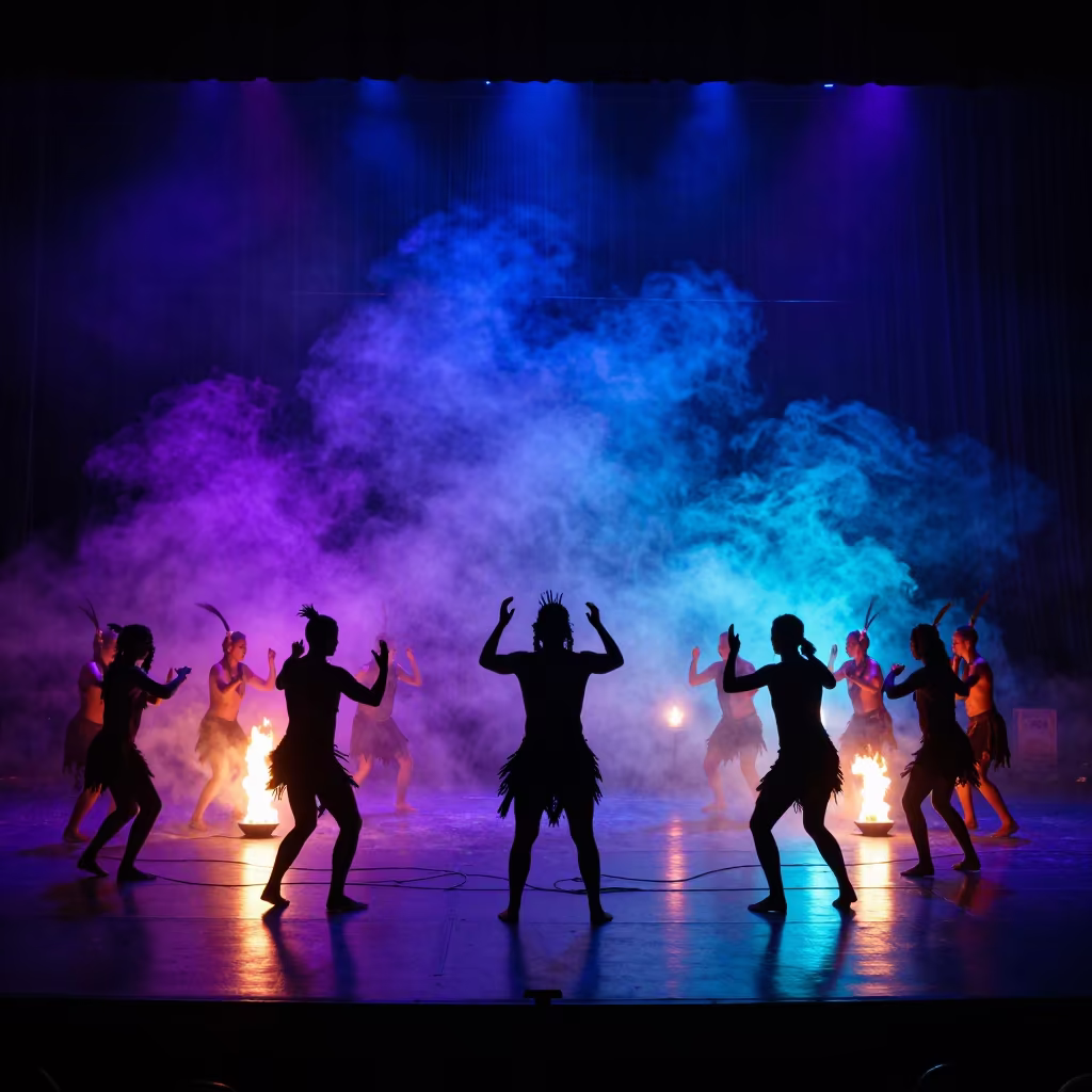 Silhouetted Corroboree Dance on Sydney Stage in on a theater stage in Sydney