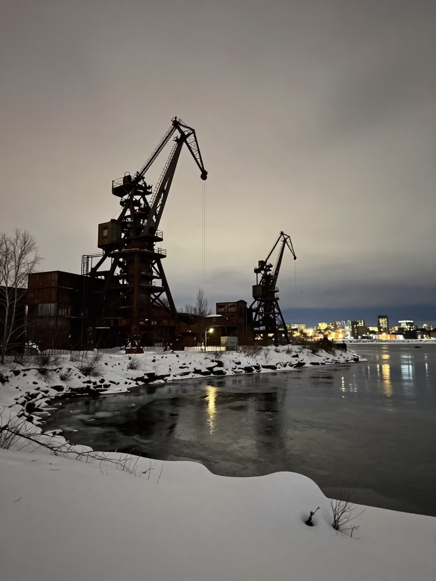 Silhouetted Cranes Over Winter Water Near Anchorage in near Anchorage