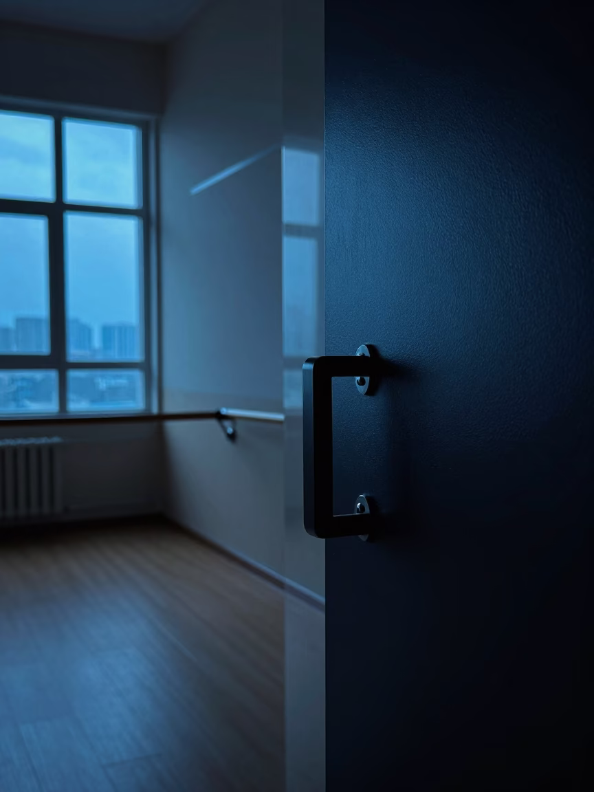 Silhouetted Crank Handle in Predawn Spin Studio in inside a spin studio under class lights in Salem