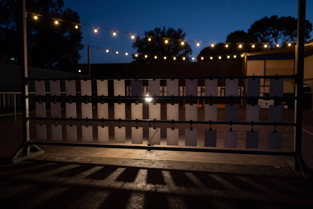 Silhouetted Cue Card Rail in Melbourne Spin Studio in inside a spin studio under class lights near Richmond, Melbourne