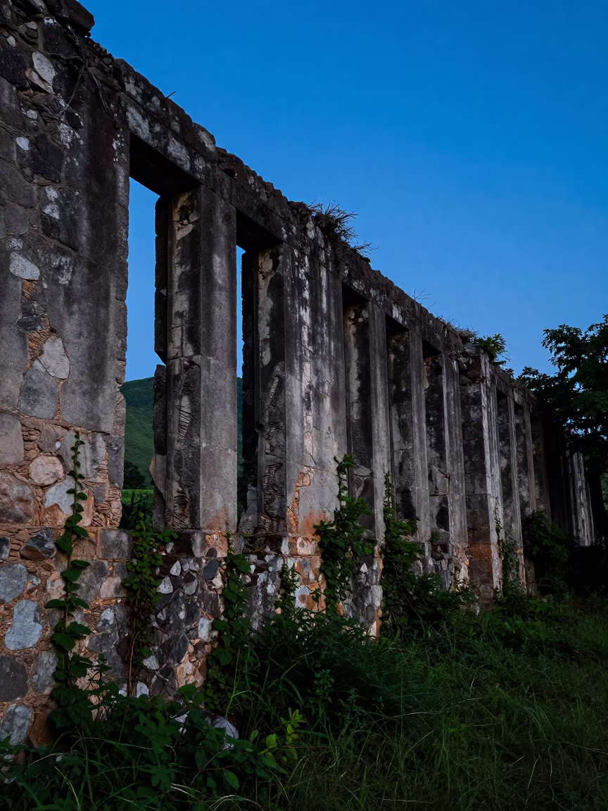 Silhouetted Curtain Wall Ruins at Dusk in near Cap-Haïtien