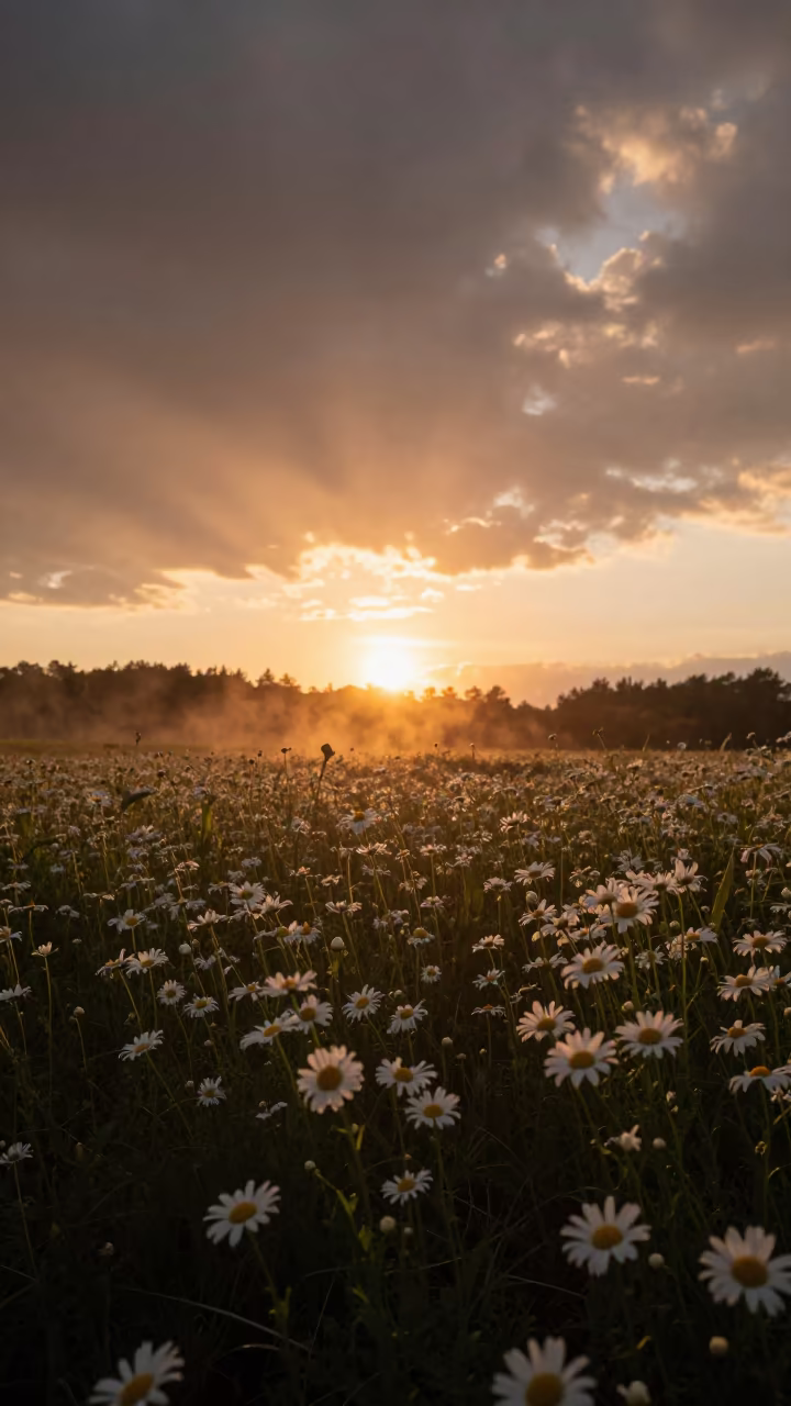 Silhouetted Daisies Massachusetts Monsoon Sunset in in Massachusetts