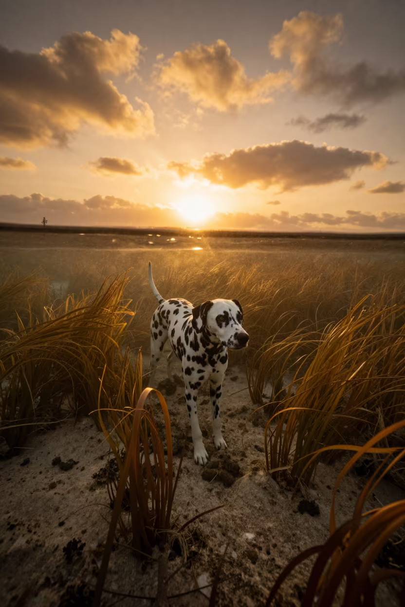 Silhouetted Dalmatian Seagrass in Amber Sunset Light in in a bloom-heavy meadow in Dalmatia