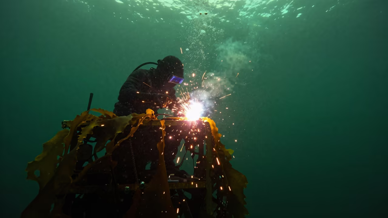 Silhouetted Deep Sea Welder Mombasa Shelf in along a kelp-fringed shelf near Mombasa