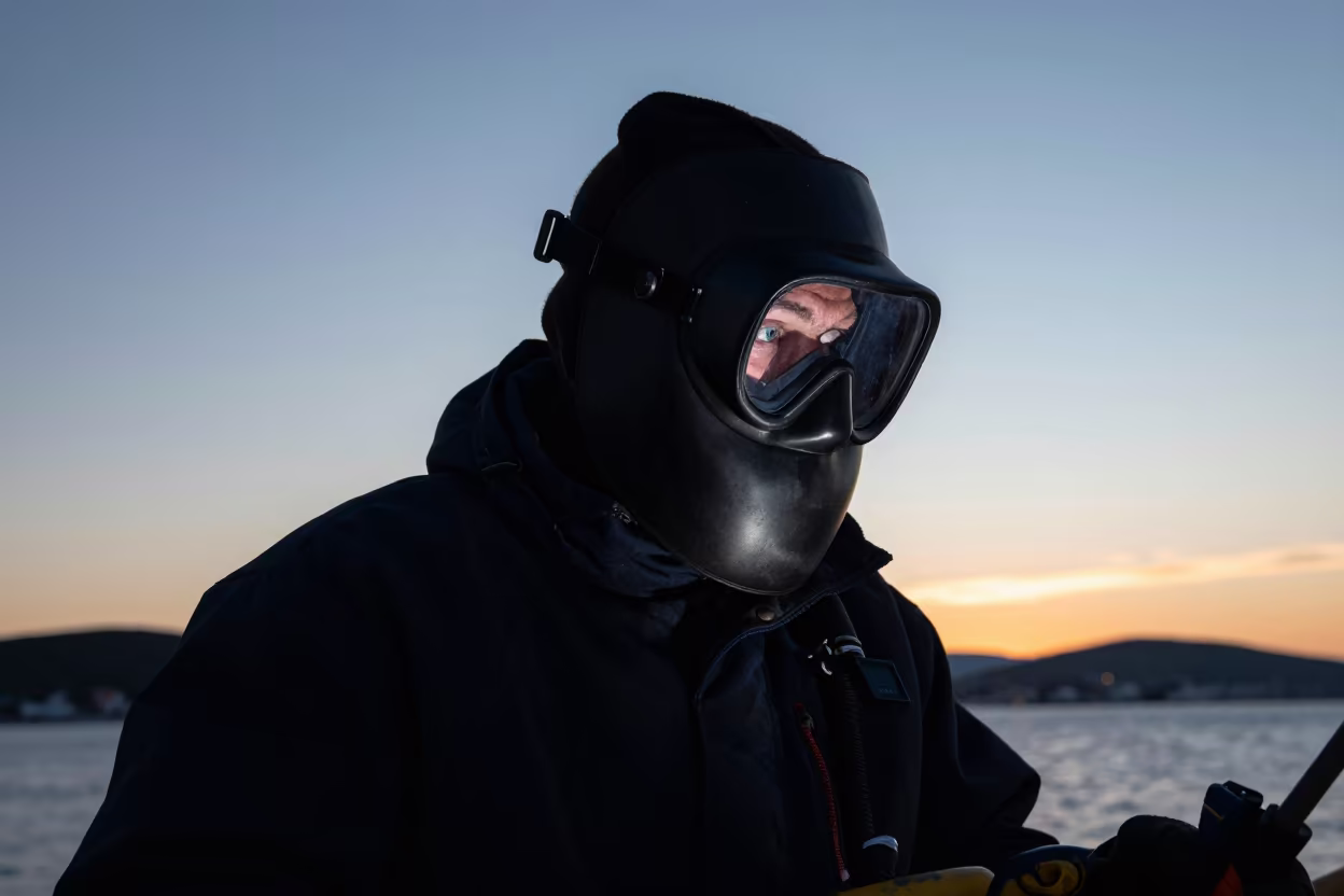 Silhouetted Deep Sea Welder in Split in in Marjan, Split