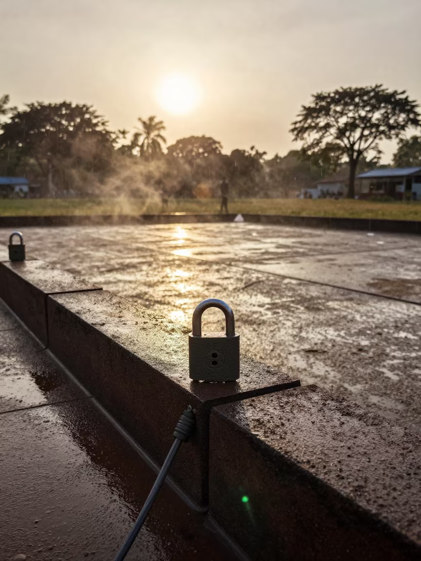 Silhouetted Desk Lock on Sierra Leone Parade Ground in on a parade ground in Sierra Leone