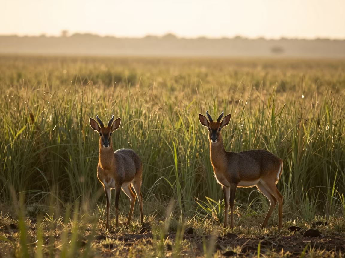 Silhouetted Dik-Diks at Carrollton Reed Bed Dawn in at the edge of a reed bed near Carrollton