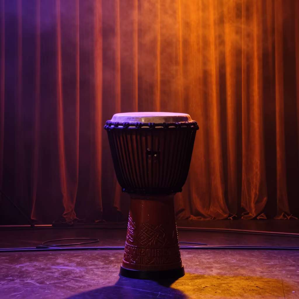Silhouetted Djembe Drum in Alleppey Jazz Club in at a jazz club in Alleppey