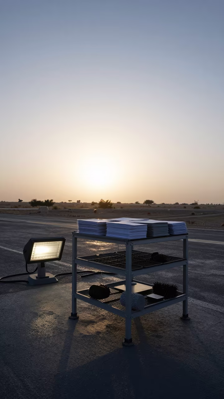 Silhouetted Drip Pan Nesting Rack on Naval Deck in on a naval deck in rough wind near Dera Ismail Khan
