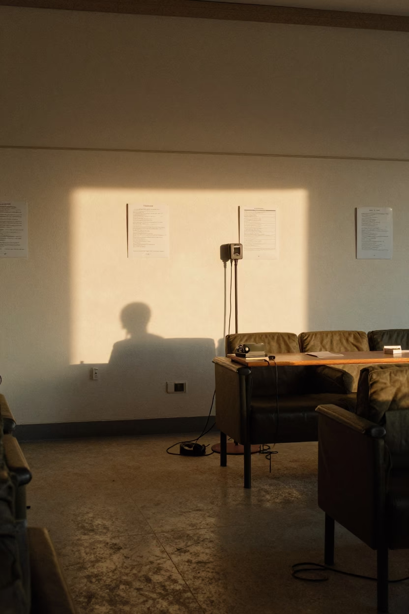 Silhouetted Duty Phone Charger in Senegal Barracks Dawn in inside a briefing room in Senegal