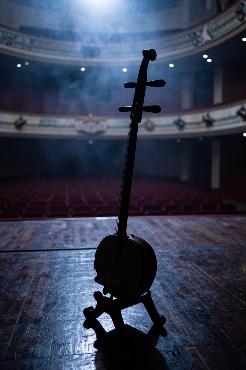 Silhouetted Erhu on Theater Stage Guatemala City in on a theater stage in Guatemala City