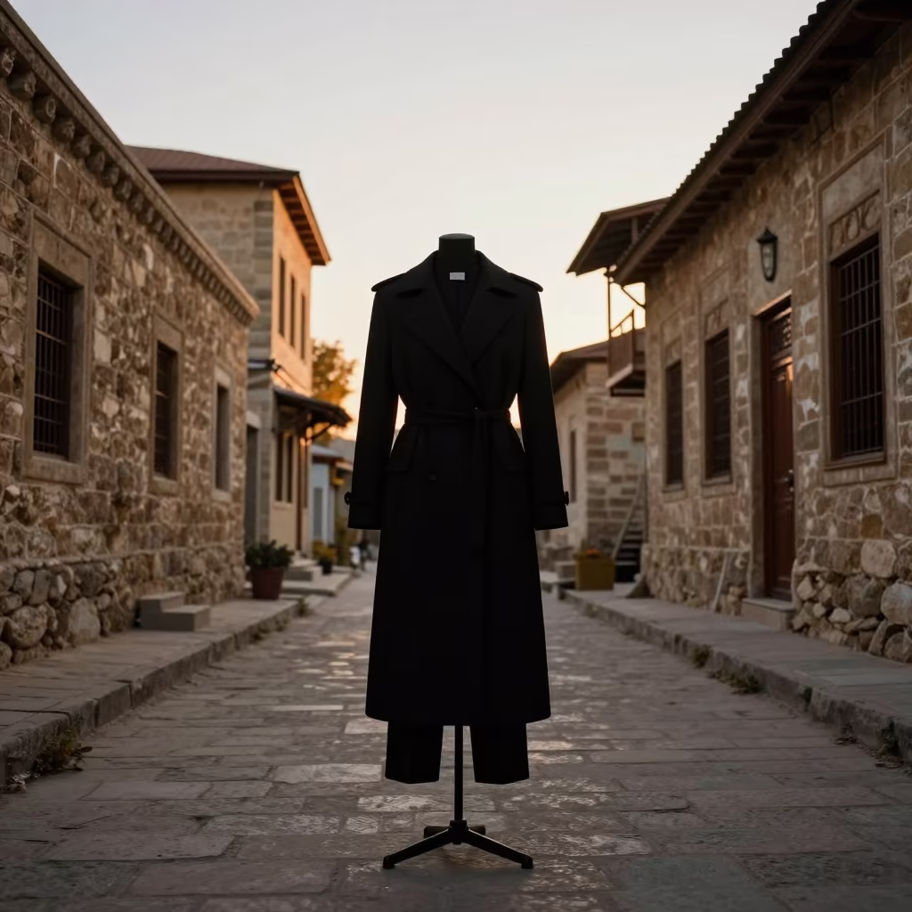 Silhouetted Fashion in Qamishli Stone Lane in in a stone lane between old facades in Qamishli