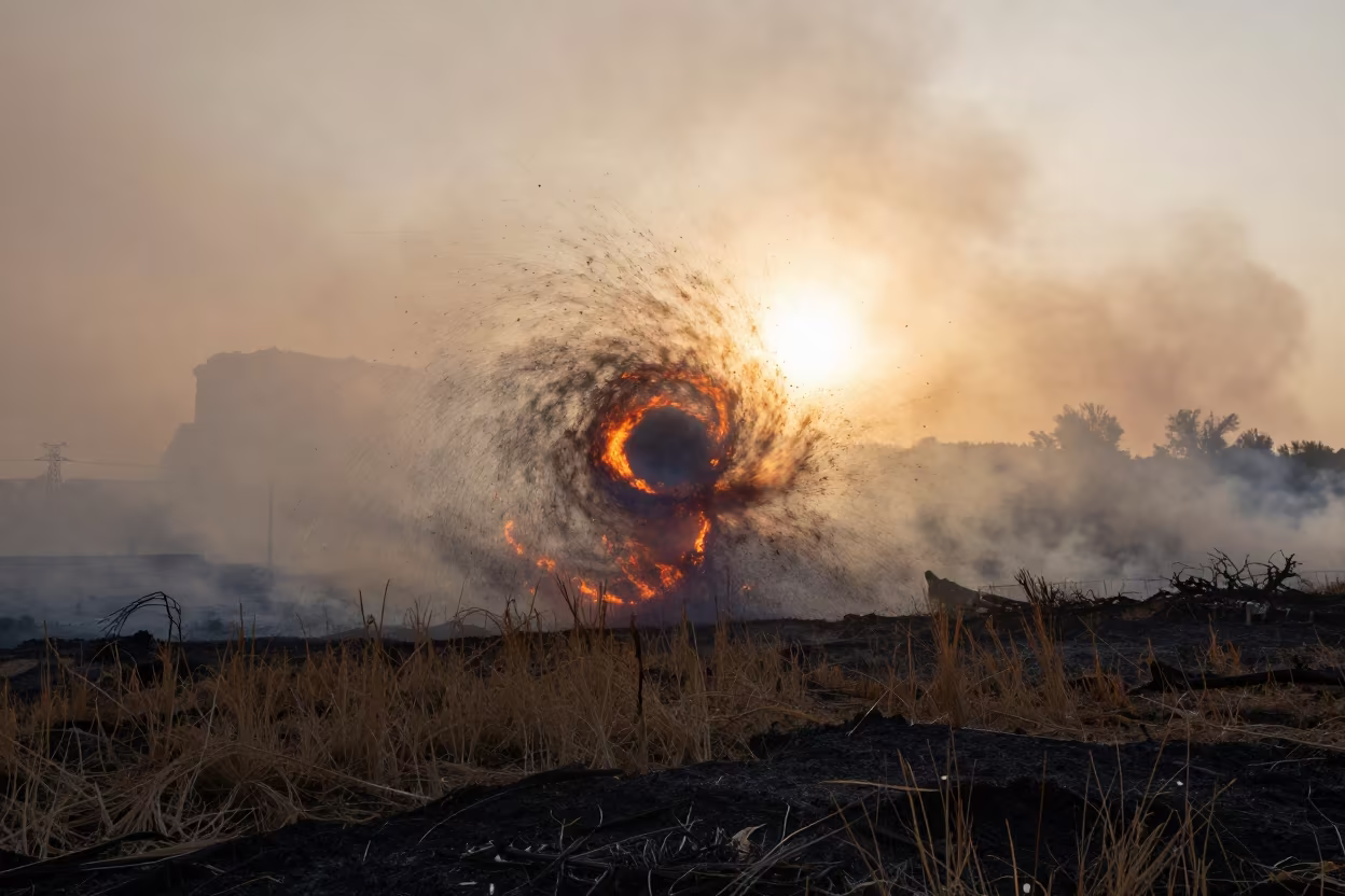 Silhouetted Fire Whirl After Wildfire Uzbekistan in in Uzbekistan