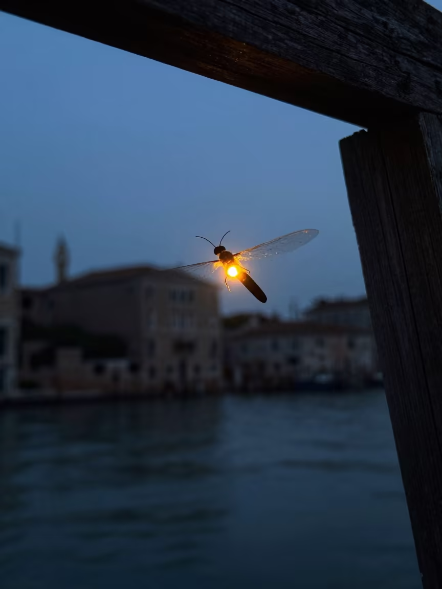 Silhouetted Firefly in Venice Twilight Haze in near Venice
