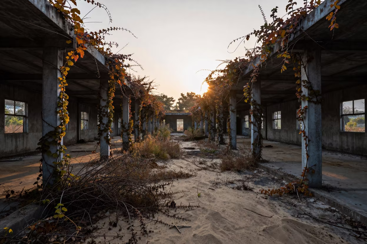 Silhouetted Firing Range in Guilin Corridor in along a vine-choked corridor near Guilin