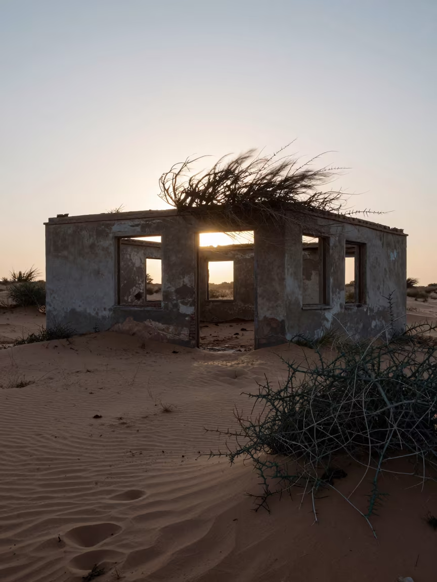 Silhouetted Firing Range Ruin in Hargeisa Scrub in near Hargeisa