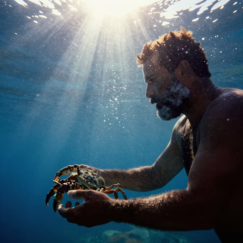 Silhouetted Fisherman in Barcelona Blue Water in near Barcelona