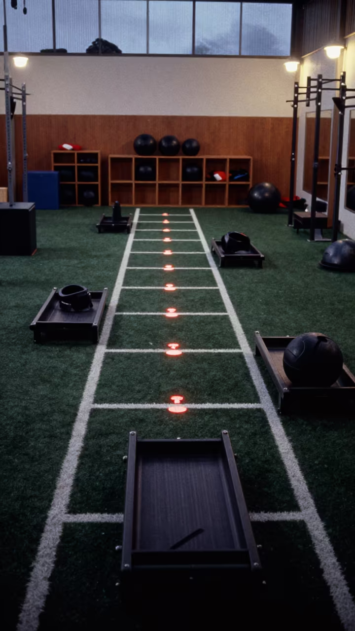 Silhouetted Fitness Floor Neon Light Fortaleza in inside a strength room in Fortaleza