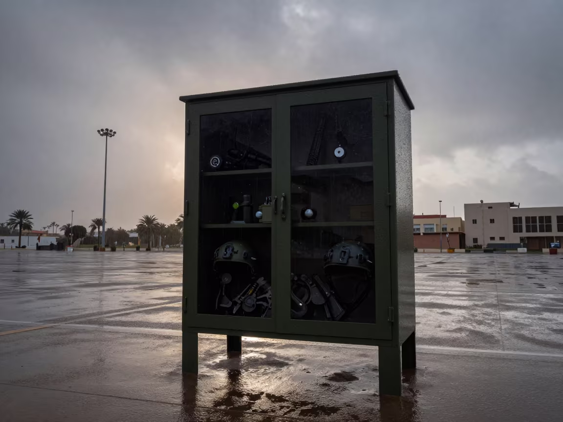Silhouetted Flight Helmet Cabinet on Hurghada Parade Ground in on a parade ground in Hurghada