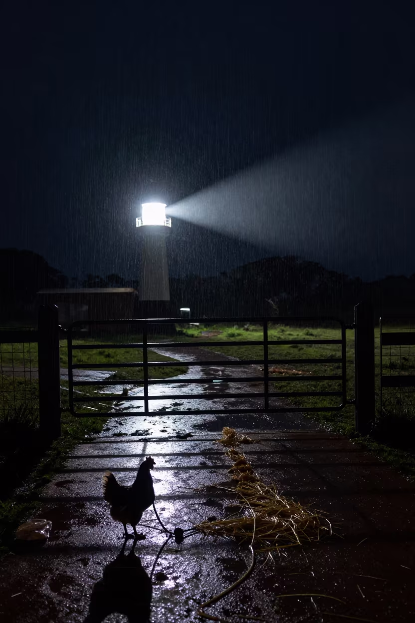 Silhouetted Flush Key in Night Rain in beside a pasture gate in South Africa