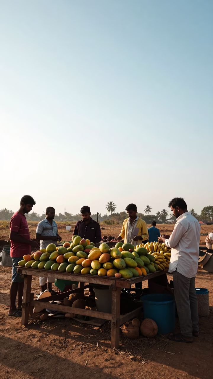 Silhouetted Fruit Vendors at Kerala Market Evening in near Thiruvananthapuram
