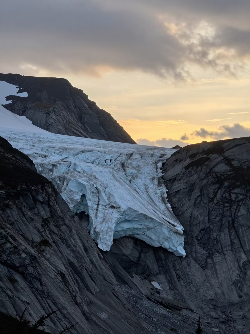 Silhouetted Glacier on Granite Wall at Sunset in near Sapporo