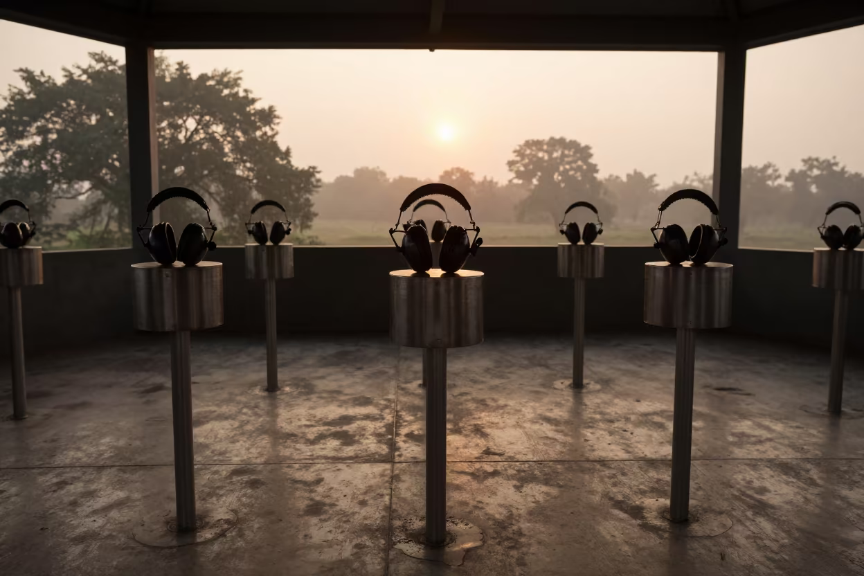 Silhouetted Hearing Protection Dispenser in Command Post in inside a command post in Odisha