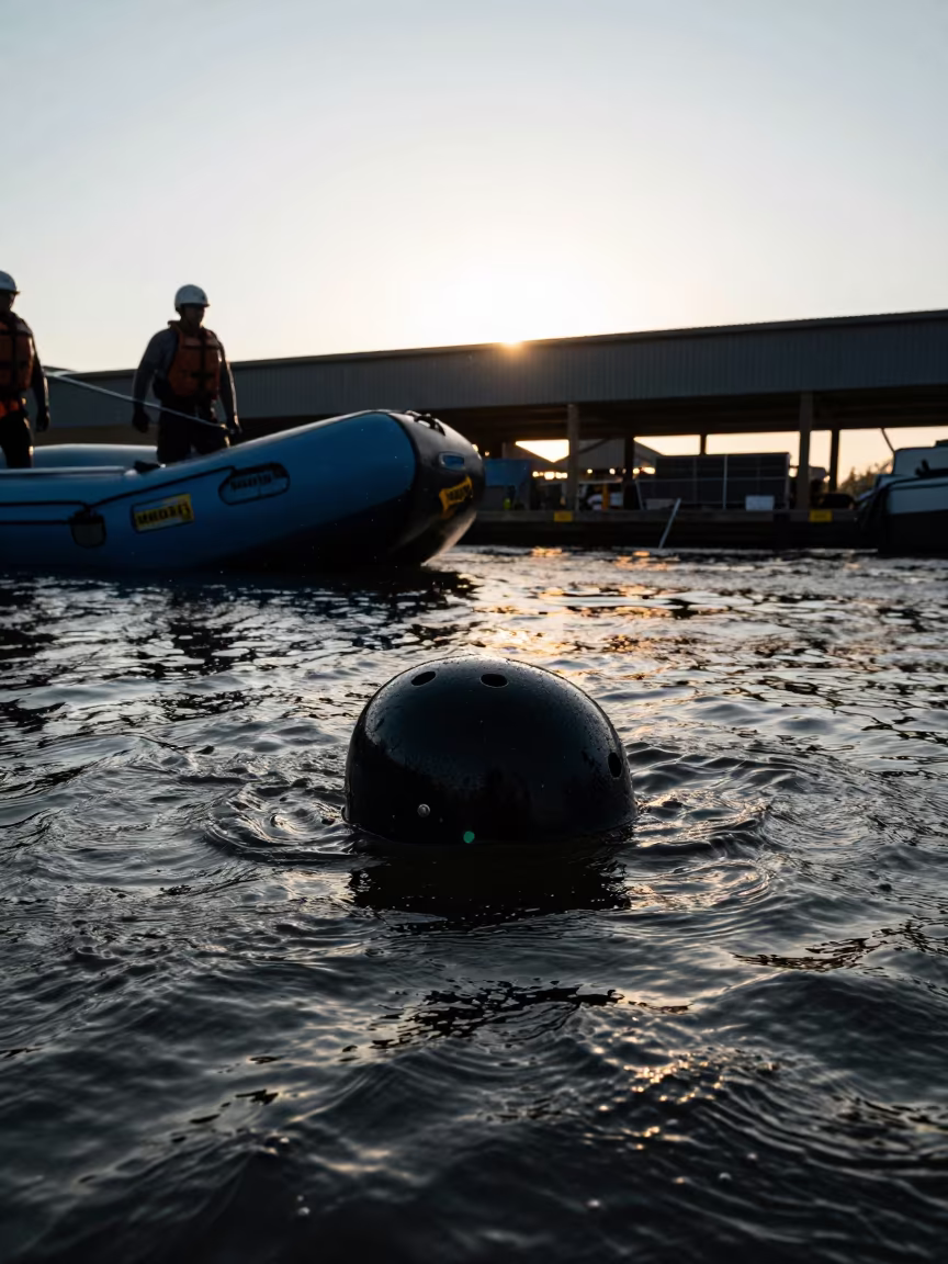 Silhouetted Helmet in River Eddy at Albuquerque Quay in at a harbor quay near Albuquerque