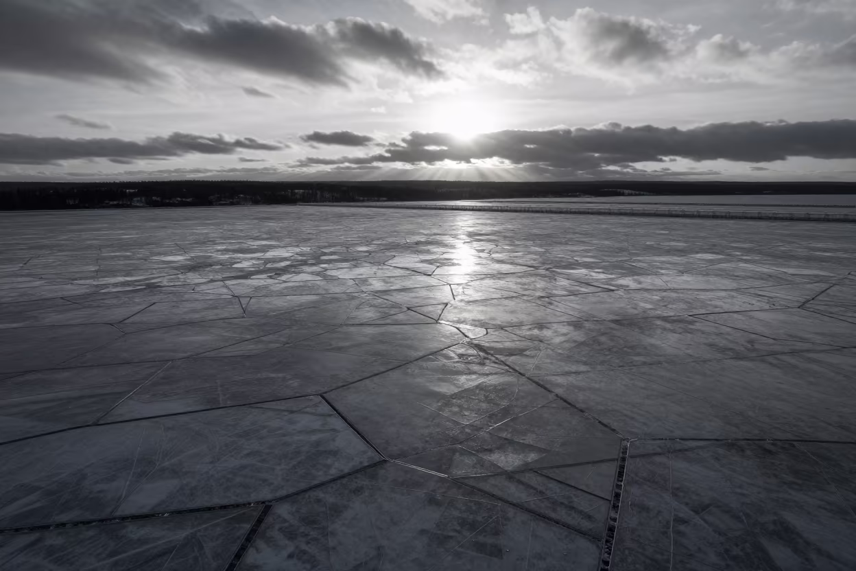 Silhouetted Ice Wedge Polygons on Russian Tundra in high over greenhouse grids in Russia