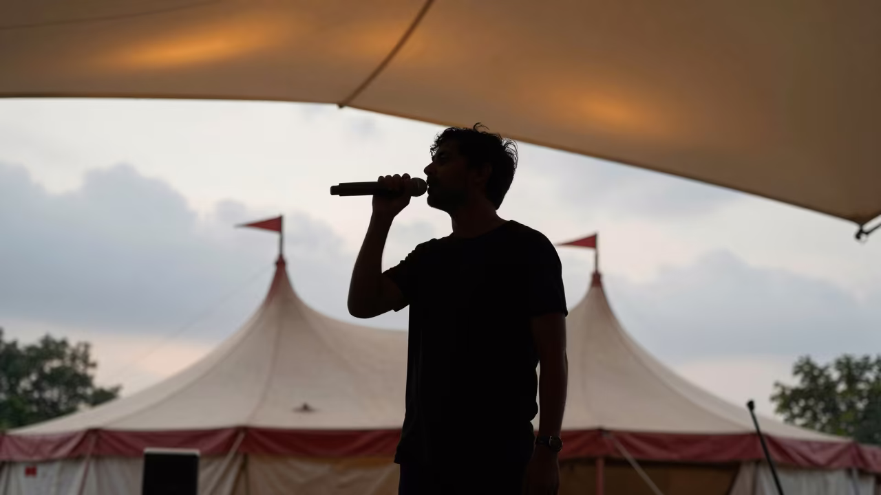 Silhouetted Jazz Singer Under Circus Tent Ludhiana in under a circus tent in Ludhiana