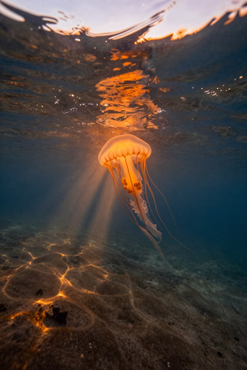 Silhouetted Jellyfish in Sydney Golden Hour Light in near Glebe, Sydney