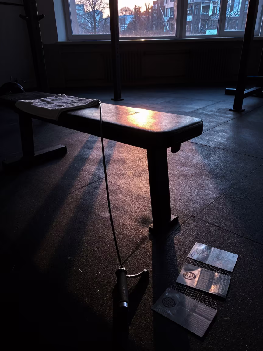 Silhouetted Jump Rope Cutter in Neon Lit Rec Room in inside a strength room near Novosibirsk