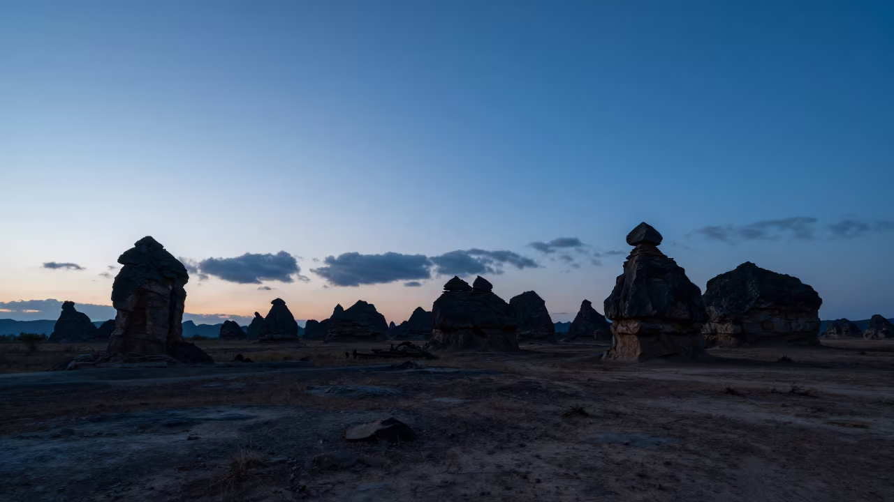 Silhouetted Karst Towers in Blue Hour Mist in near Malindi