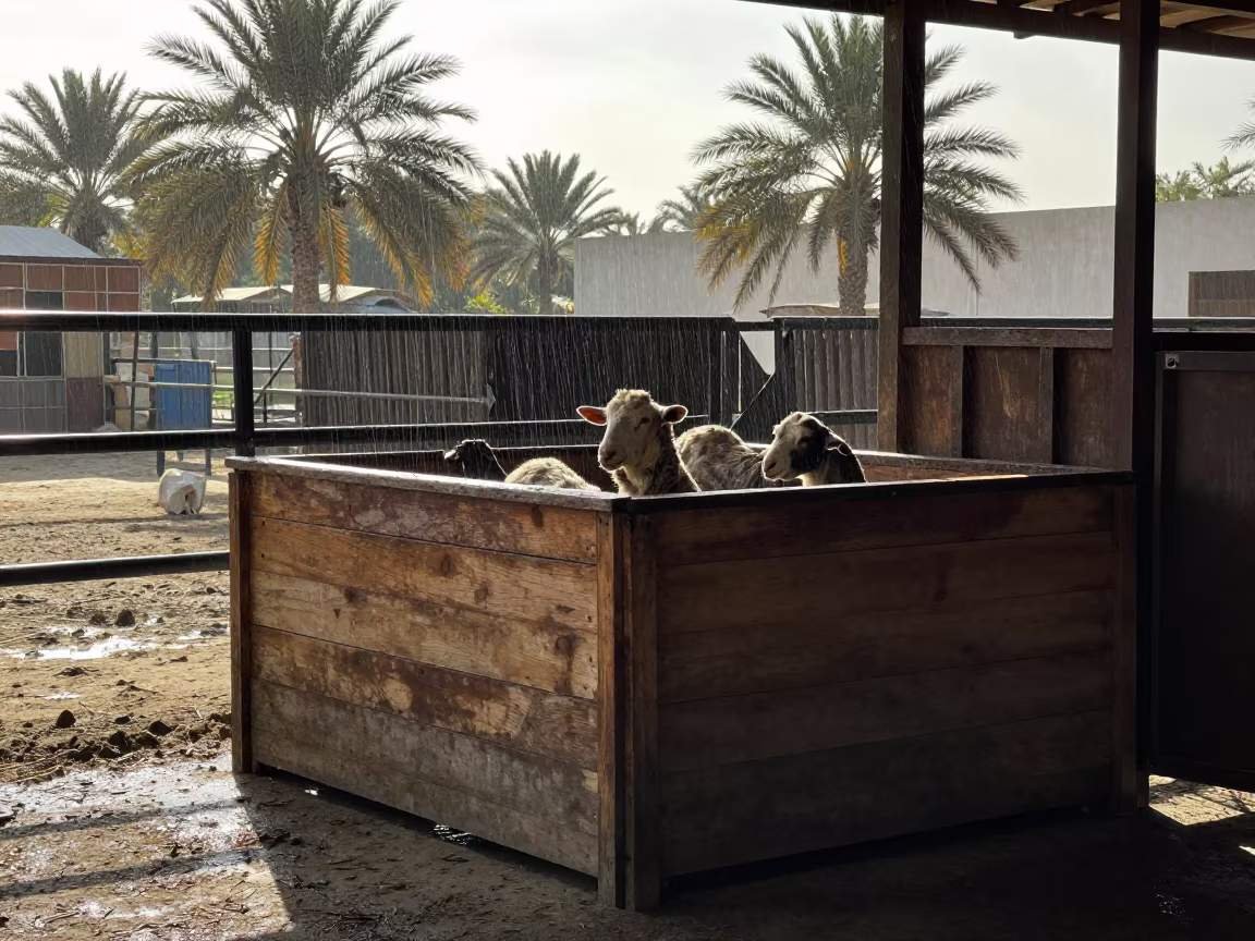 Silhouetted Lamb in Bahrain Stockyard Rain in at a stockyard loading ramp in Bahrain